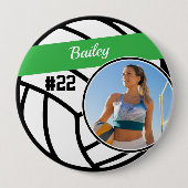 Volleyball Pin Name & Number Green Photo Button 缶バッジ (正面)