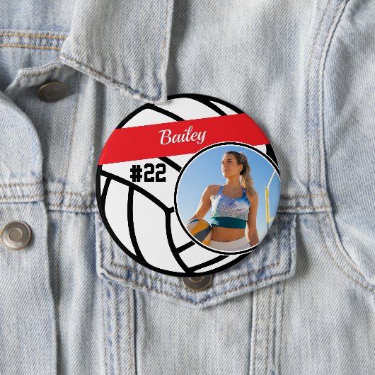 Volleyball Pin Name & Number Photo Red Button 缶バッジ (インサイチュ)