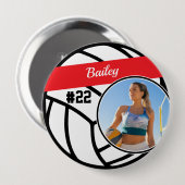 Volleyball Pin Name & Number Photo Red Button 缶バッジ (正面&裏面)