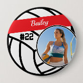 Volleyball Pin Name & Number Photo Red Button 缶バッジ (正面)