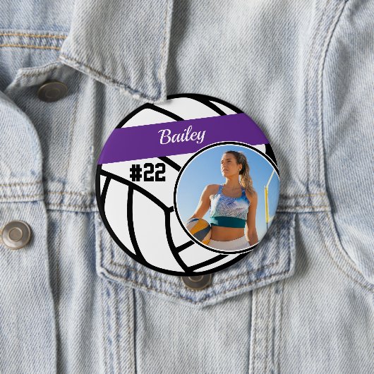 Volleyball Pin Name & Number Purple Photo Button 缶バッジ (インサイチュ)
