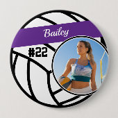 Volleyball Pin Name & Number Purple Photo Button 缶バッジ (正面)