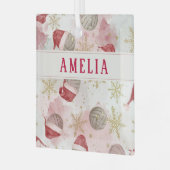 Volleyball Santa Hat Name Christmas   ガラスオーナメント (正面左)