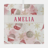 Volleyball Santa Hat Name Christmas   ガラスオーナメント (正面)