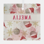 Volleyball Santa Hat Name Christmas   ガラスオーナメント (裏面)