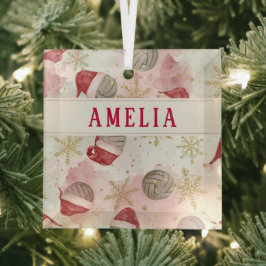 Volleyball Santa Hat Name Christmas   ガラスオーナメント