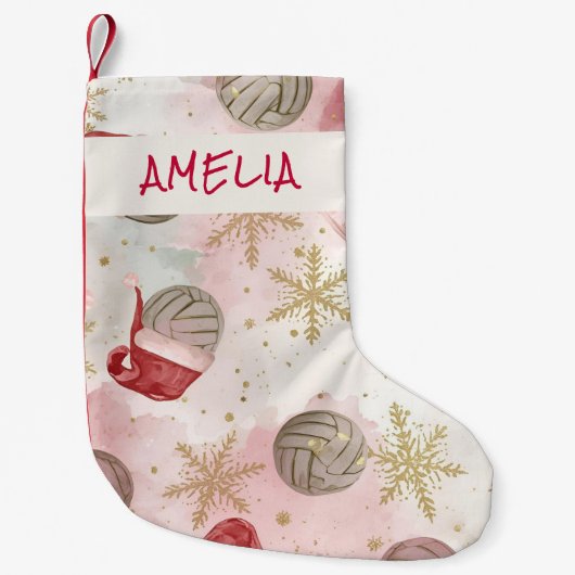 Volleyball Santa Hat Name Christmas スモールクリスマスストッキング (正面)