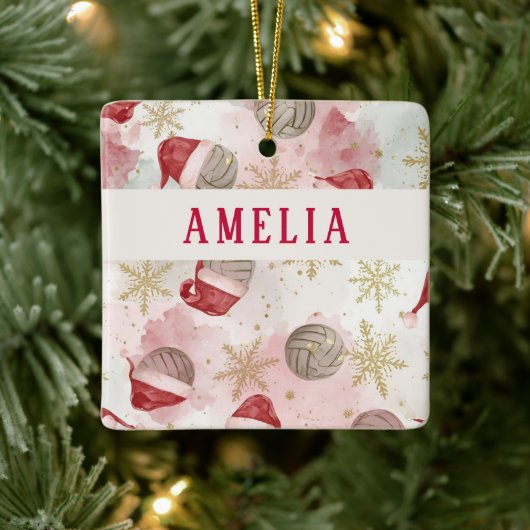 Volleyball Santa Hat Name Christmas   セラミックオーナメント (ツリー)