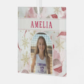 Volleyball Santa Hat Name Photo Christmas   ガラスオーナメント (正面左)