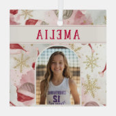 Volleyball Santa Hat Name Photo Christmas   ガラスオーナメント (裏面)