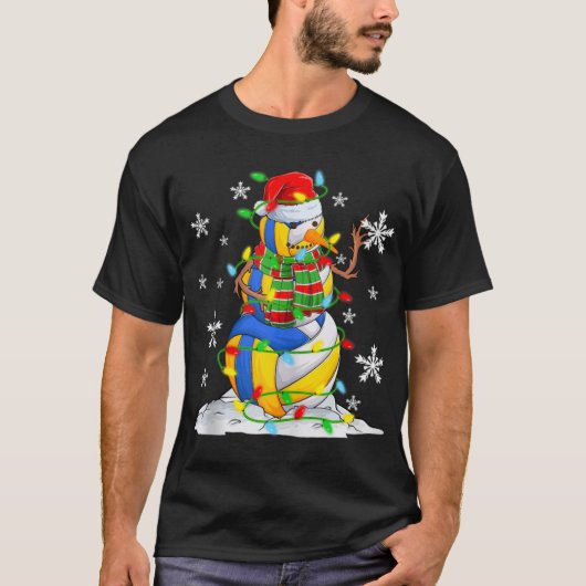 Volleyball Snowman Christmas Tree Lights Xma  Tシャツ (正面)