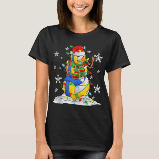 Volleyball Snowman Christmas Tree Lights Xma Tシャツ (正面)