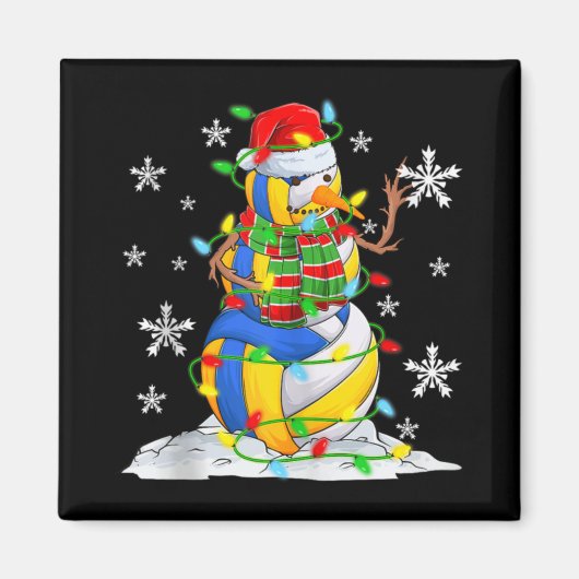 Volleyball Snowman Christmas Tree Lights Xma T Shi マグネット (正面)