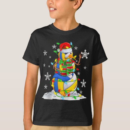 Volleyball Snowman Christmas Tree Lights Xma T Shi Tシャツ (正面)