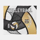 Volleyball Sport in Gold, Black and White フリースブランケット (正面(横))
