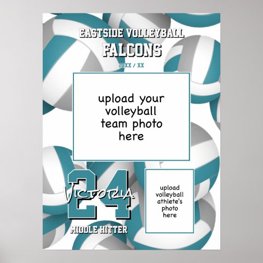 volleyball team colors with photos teal gray ポスター (正面)