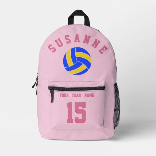 Volleyball Team Name Custom Sports Rose pink Print プリントバックパック (正面)