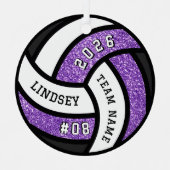 Volleyball Team Player Purple Glitter Christmas メタルオーナメント (正面)