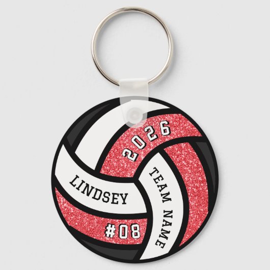 Volleyball Team Player Red Glitter キーホルダー (裏面)