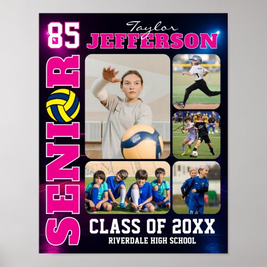 Volleyball Team Senior Night Sports Photo Collage ポスター (正面)