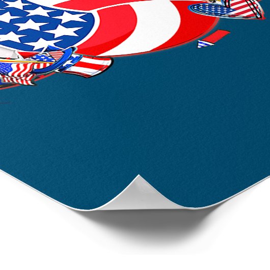 Volleyball USA Flag Hat Fireworks Patriotic 4th ポスター (角)