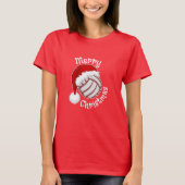 Volleyball with Santa hat Funny Christmas print Tシャツ (正面)