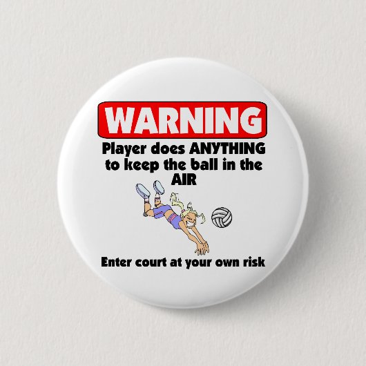 VolleyChickの警告 缶バッジ (正面)