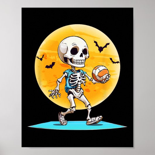 Volleyll Skeleton Scary Volleyll Player Halloween  ポスター (正面)