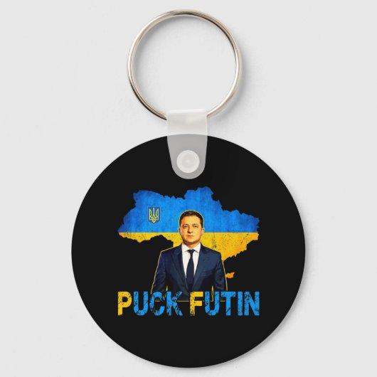 Volodymyr Zelensky Puck FutinミームI Stand With Uk キーホルダー (正面)
