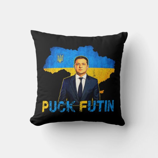 Volodymyr Zelensky Puck FutinミームI Stand With Uk クッション (正面)