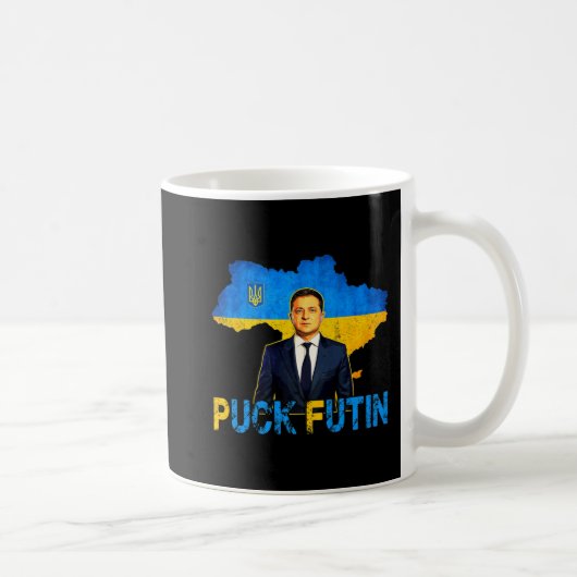 Volodymyr Zelensky Puck FutinミームI Stand With Uk コーヒーマグカップ (右)