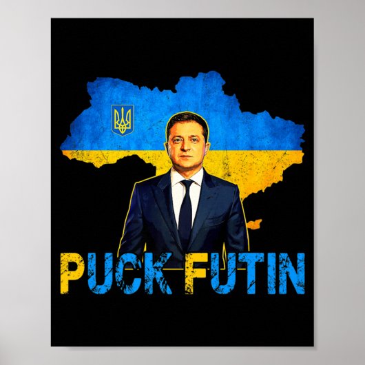Volodymyr Zelensky Puck FutinミームI Stand With Uk ポスター (正面)