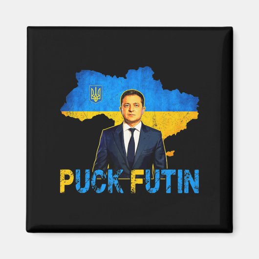Volodymyr Zelensky Puck FutinミームI Stand With Uk マグネット (正面)