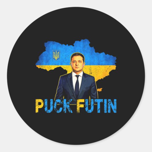 Volodymyr Zelensky Puck FutinミームI Stand With Uk ラウンドシール (正面)