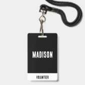 Volunteer Name All Access Pass Event Black white バッジ (正面（ネックストラップ付）)