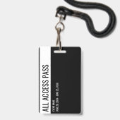 Volunteer Name All Access Pass Event Black white バッジ (裏面（ネックストラップ付）)