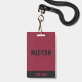 Volunteer Name All Access Pass Event maroon black バッジ (正面（ネックストラップ付）)