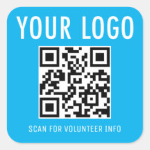 Volunteer QR Code Stickers Custom Logo Sky Blue