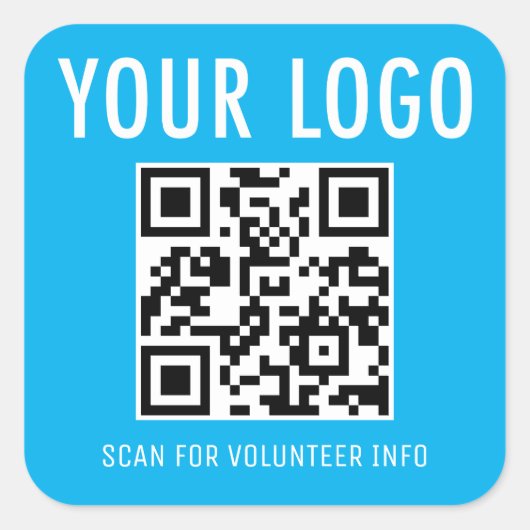 Volunteer QR Code Stickers Custom Logo Sky Blue スクエアシール (正面)