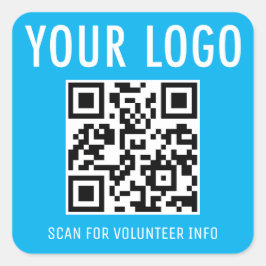 Volunteer QR Code Stickers Custom Logo Sky Blue スクエアシール