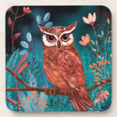 Vom Künstler handillustrierte Eule – Boho Natur コースター (正面)