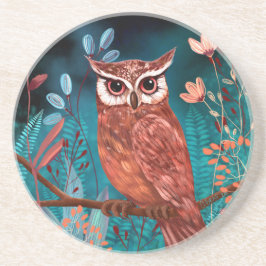 Vom Künstler handillustrierte Eule – Boho Natur コースター