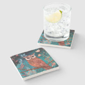 Vom Künstler handillustrierte Eule – Boho Natur ストーンコースター (横)