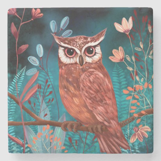 Vom Künstler handillustrierte Eule – Boho Natur ストーンコースター (正面)