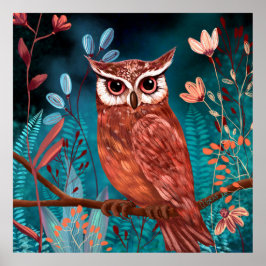 Vom Künstler handillustrierte Eule – Boho Natur ポスター