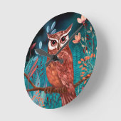 Vom Künstler handillustrierte Eule – Boho Natur ラウンド壁時計 (傾斜)