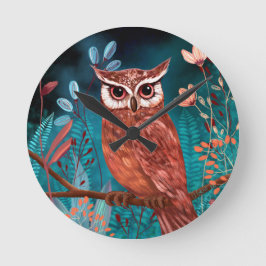 Vom Künstler handillustrierte Eule – Boho Natur ラウンド壁時計