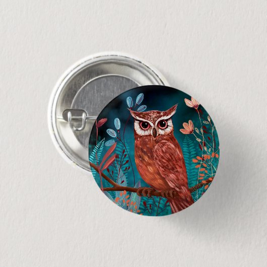 Vom Künstler handillustrierte Eule – Boho Natur 缶バッジ (正面&裏面)