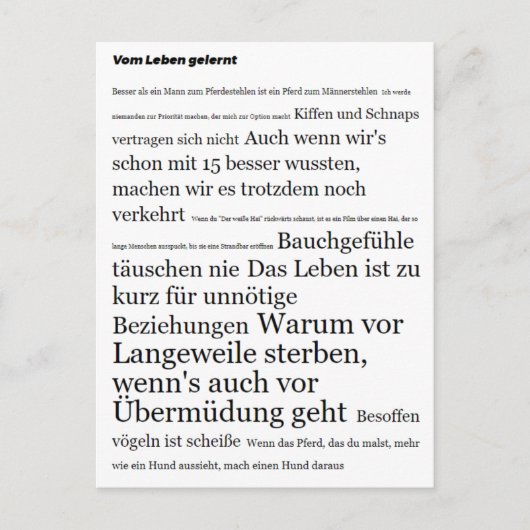 Vom Leben Gelerntの動機 ポストカード (正面)