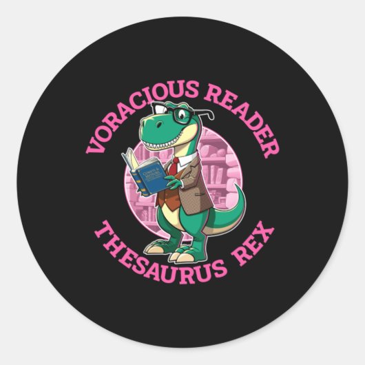 Voracious Reader_ Thesaurus Rex - 恐竜本好き ラウンドシール (正面)